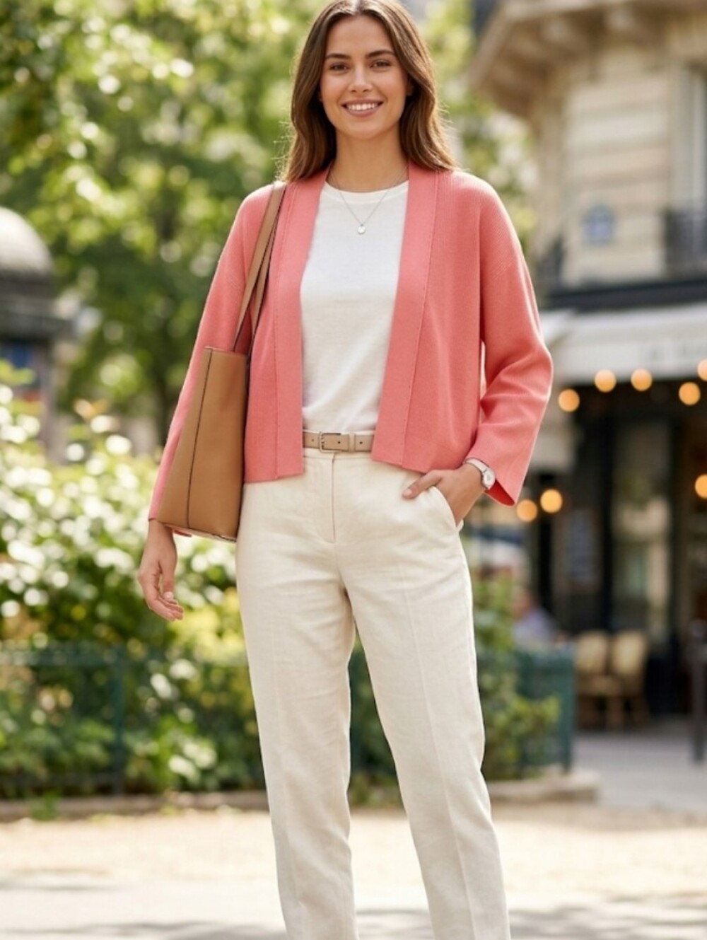 Hugo Boss Coral-Pink Knit Cropped Cardigan